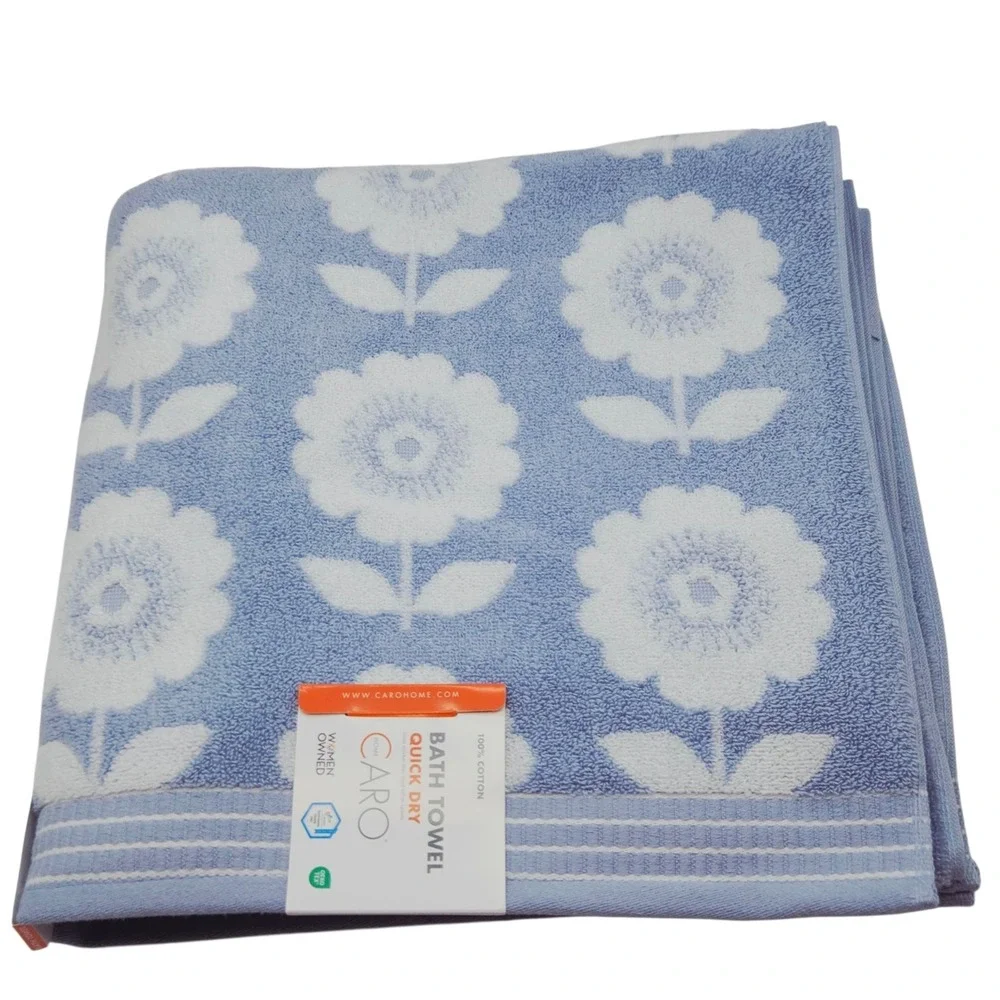 Caro Home 7pc Blue White Daisy Days Soft Cotton Towel Set 3 Bath 2 Hand‎ 2 Tip